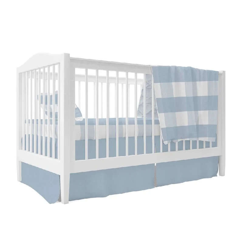 Crib Set 4-pc, Crib Sheet, Quilted Blanket, Skirt & Pillow Case- Gingham Blue