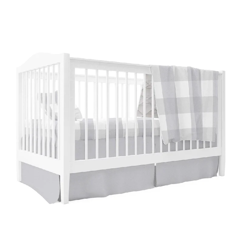 Crib Set 4 pc, Crib Sheet,Quilted Blanket, Skirt & Pillow case Gingham Grey