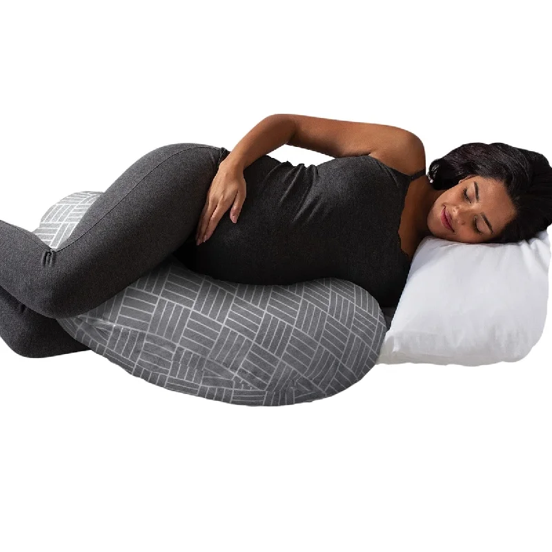 Cuddle Pregnancy Pillow, Grey Basket Weave, Comfy Body-conforming Hypoallergenic Fiber Fill and Easy-on Removable Cover