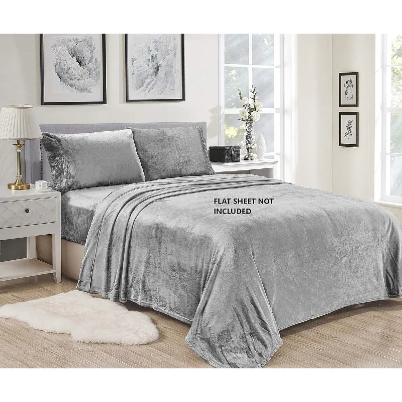 Décor&More Luxury Elegance 3 Piece Queen Size Extra Soft Velvet Touch Microplush Sheet Set - Grey