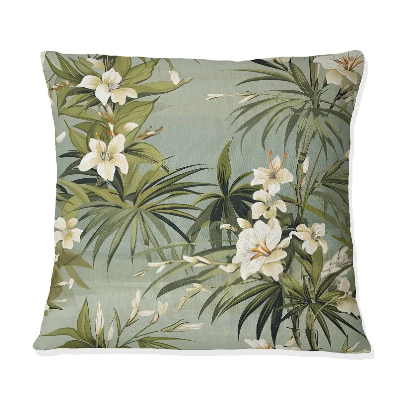 Designart "Bamboo Reflections Tropical Pattern III" Tropical Printed Throw Pillow