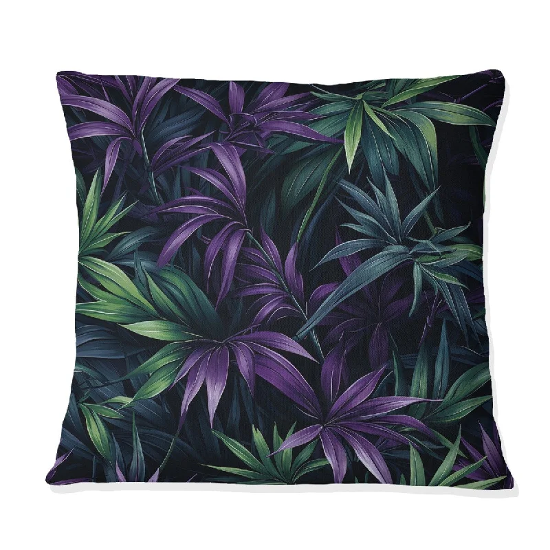 Designart "Bamboo Twilight Green & Purple Tropical Pattern I" Tropical Printed Throw Pillow