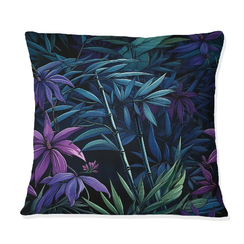 Designart "Bamboo Twilight Green & Purple Tropical Pattern" Tropical Printed Throw Pillow