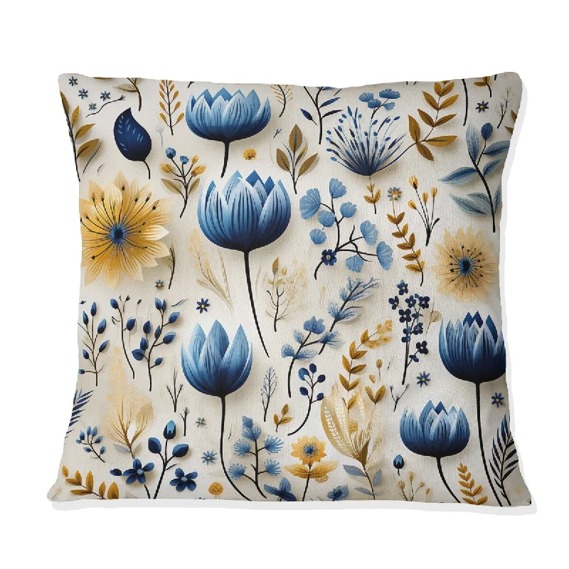 Designart "Blue Coastal Dreams Floral Pattern III" Floral Printed Throw Pillow