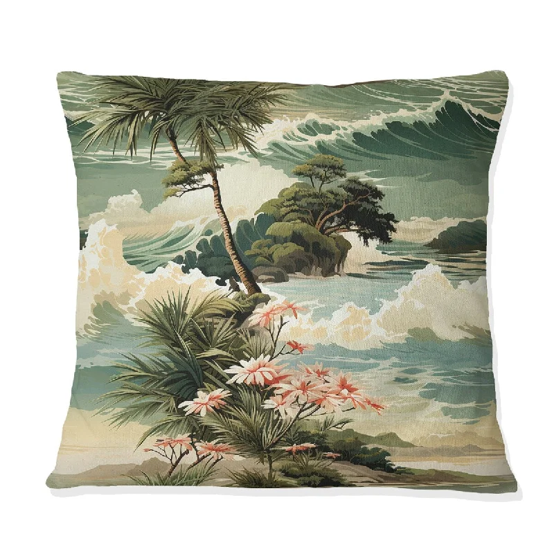 Designart "Coastal Vision Tropical Pattern I" Tropical Printed Throw Pillow