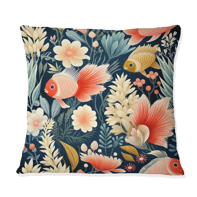 Designart "Coral Crests Tropical Pattern I" Tropical Printed Throw Pillow