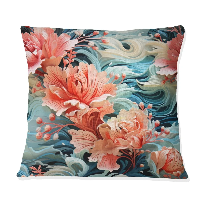 Designart "Coral Mirage Tropical Pattern" Tropical Printed Throw Pillow