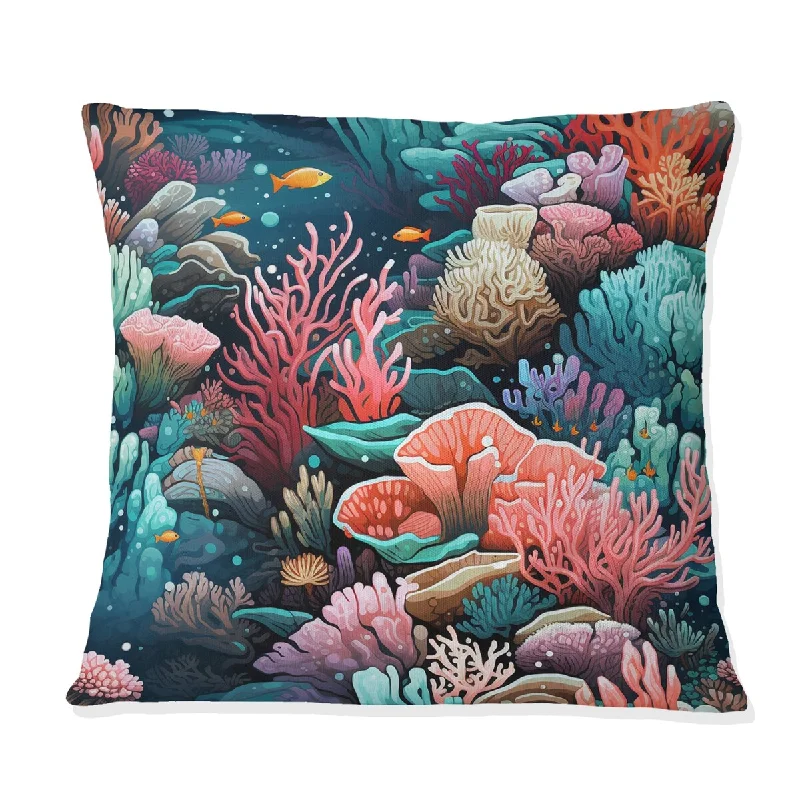 Designart "Coral Reef Tropical Pattern" Tropical Printed Throw Pillow