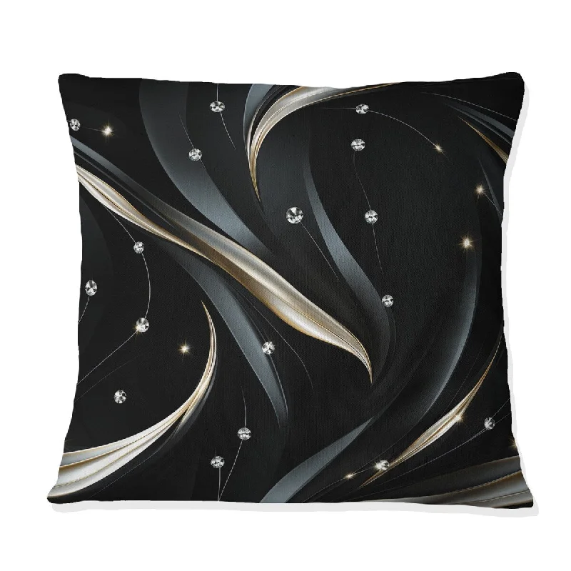 Designart "Deep Black Silver Elegance III" Glam Printed Throw Pillow