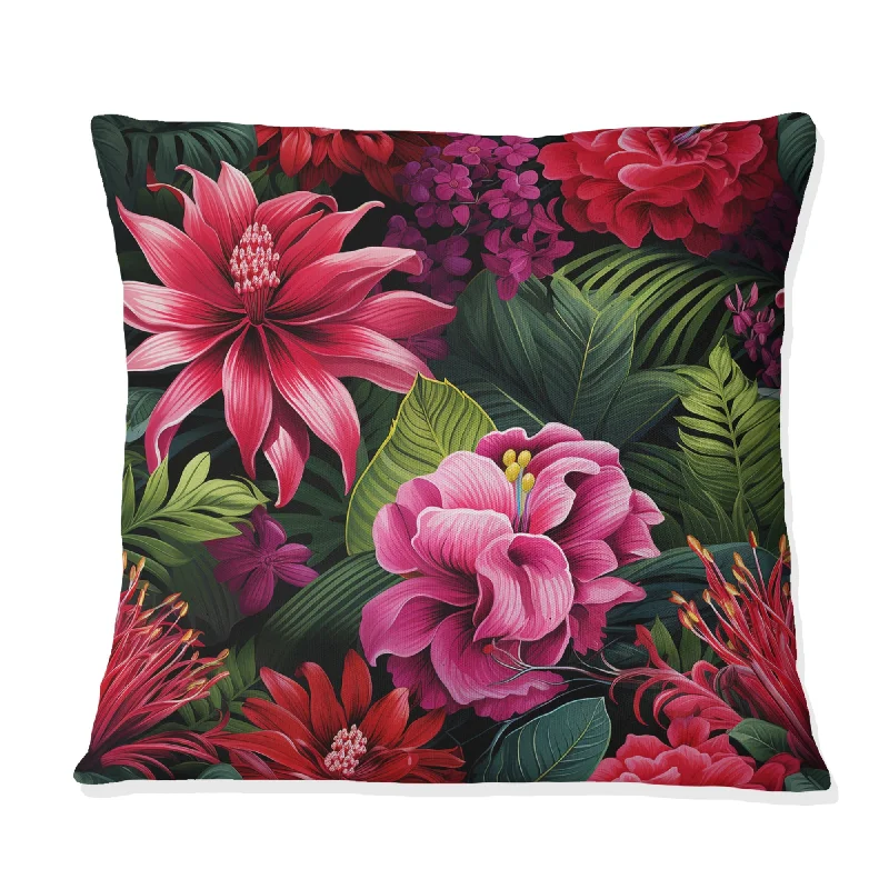 Designart "Exotic Flora Tropical Pattern" Tropical Printed Throw Pillow