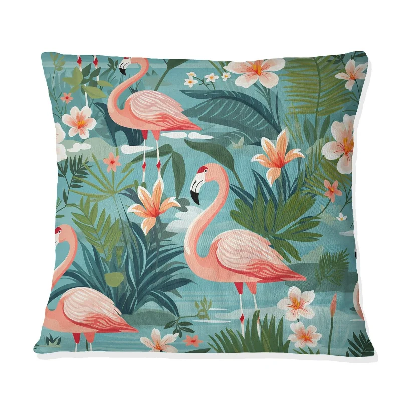 Designart "Flamingo Paradise Tropical Pattern I" Tropical Printed Throw Pillow