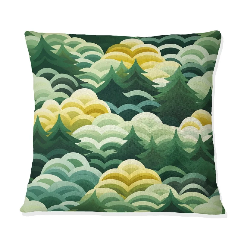 Designart "Green And Yellow Forest Pattern" Botanical Printed Throw Pillow