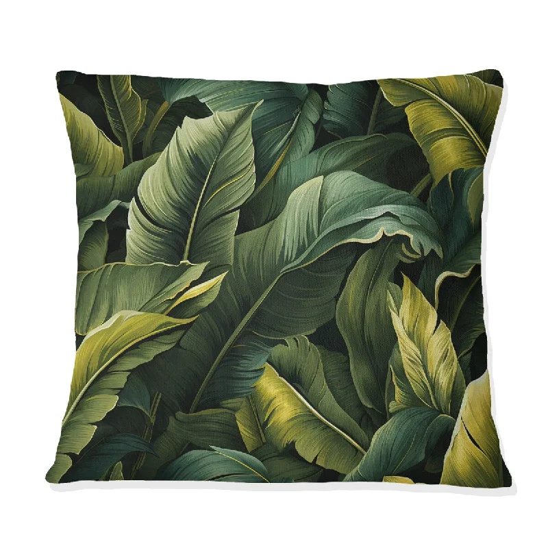 Designart "Green Banana Leaf Bliss Tropical Pattern I" Tropical Printed Throw Pillow