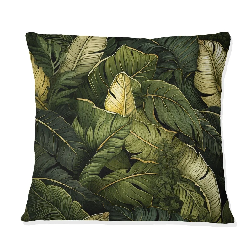 Designart "Green Banana Leaf Bliss Tropical Pattern II" Tropical Printed Throw Pillow