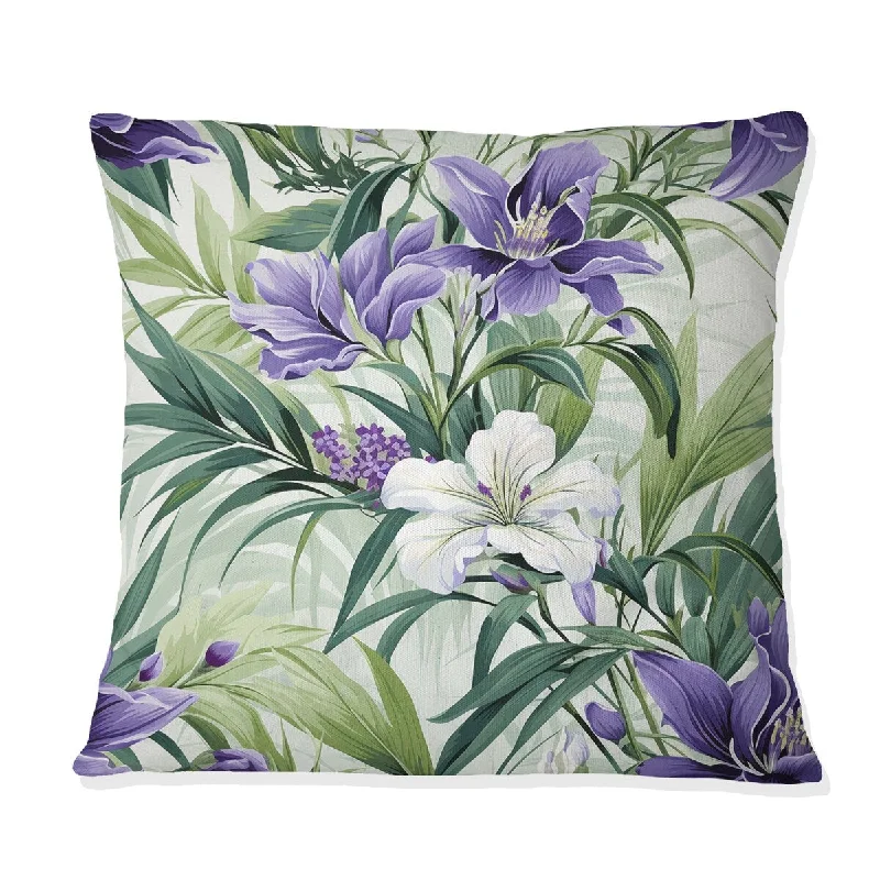 Designart "Green Purple Bamboo Serenade Tropical Pattern I" Tropical Printed Throw Pillow