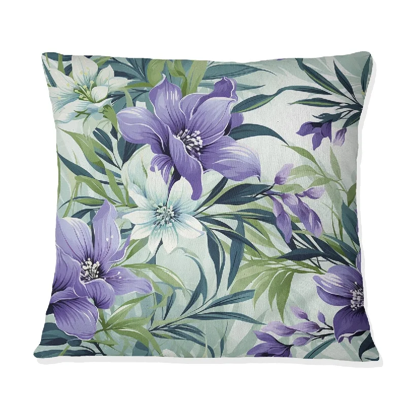 Designart "Green Purple Bamboo Serenade Tropical Pattern II" Tropical Printed Throw Pillow