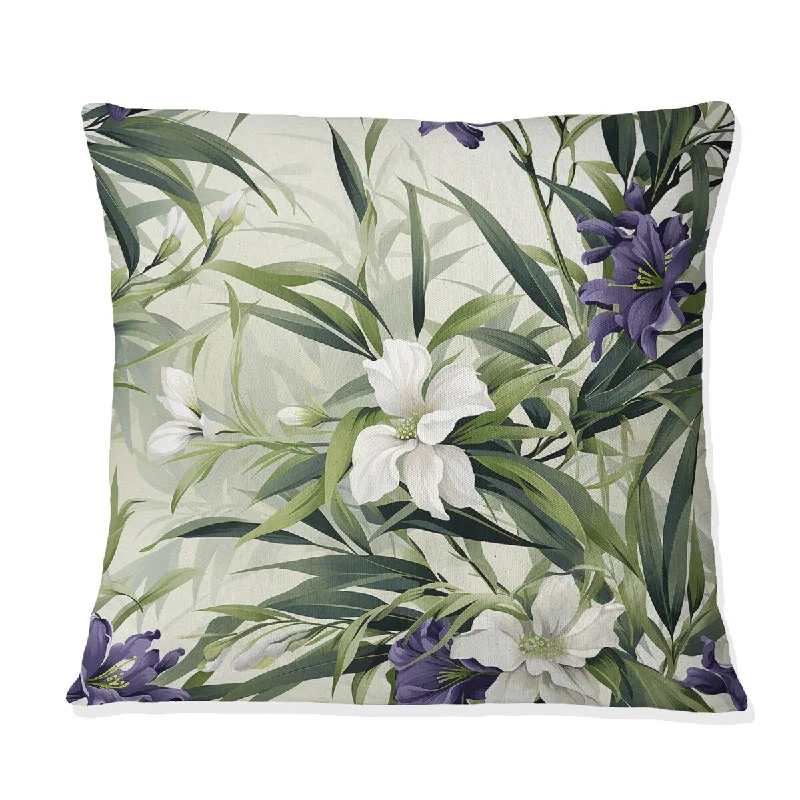 Designart "Green Purple Bamboo Serenade Tropical Pattern IV" Tropical Printed Throw Pillow