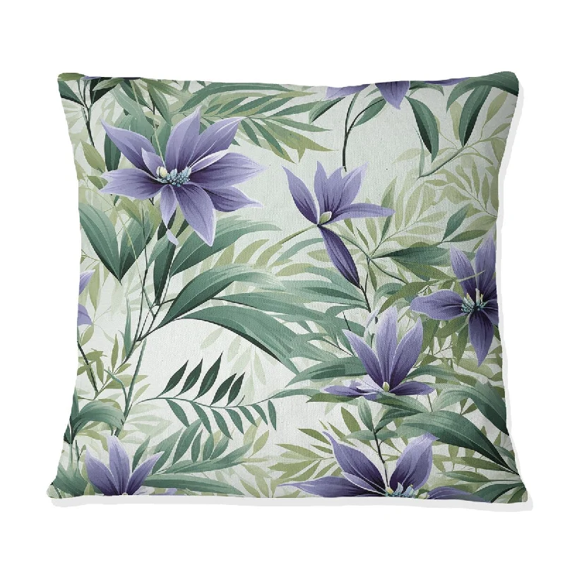 Designart "Green Purple Bamboo Serenade Tropical Pattern" Tropical Printed Throw Pillow