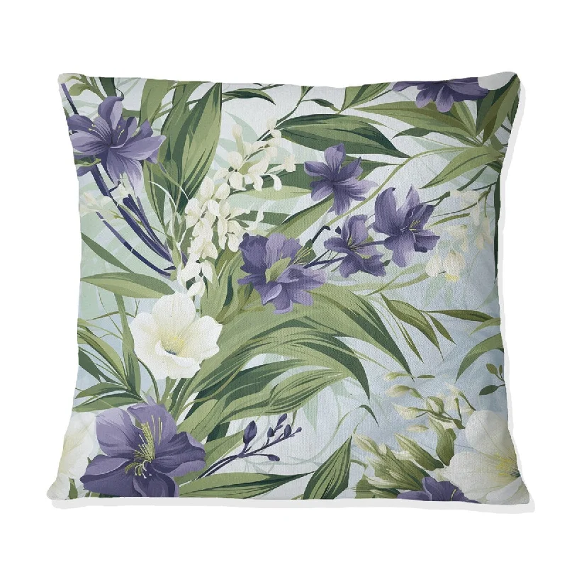 Designart "Green Purple Bamboo Serenade Tropical Pattern V" Tropical Printed Throw Pillow