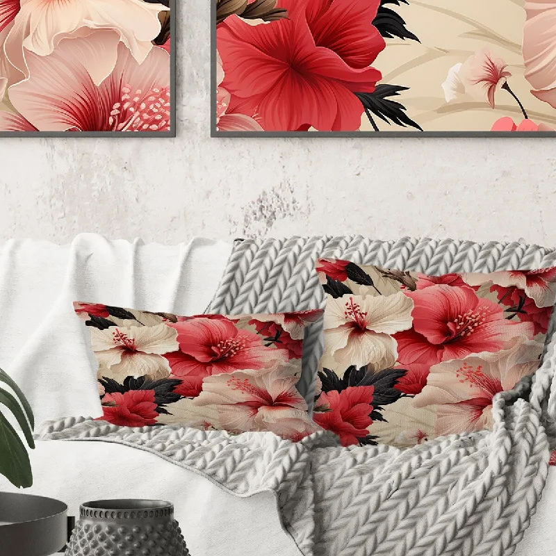 Designart "Hibiscus Romance Tropical Pattern I" Tropical Printed Throw Pillow