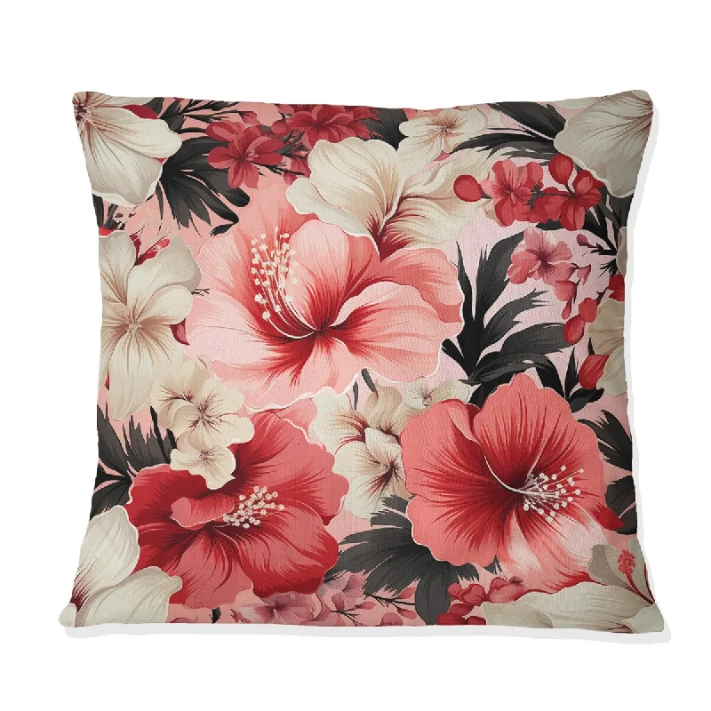 Designart "Hibiscus Romance Tropical Pattern II" Tropical Printed Throw Pillow