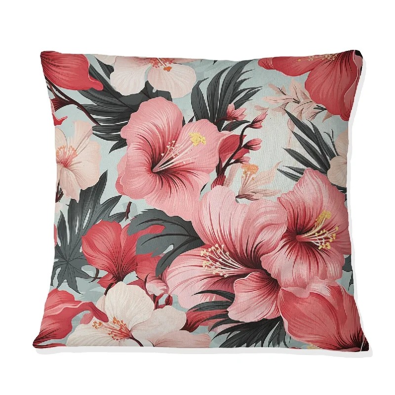 Designart "Hibiscus Romance Tropical Pattern IV" Tropical Printed Throw Pillow