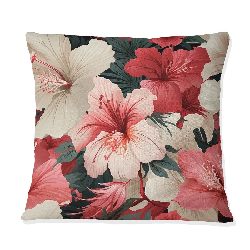 Designart "Hibiscus Romance Tropical Pattern" Tropical Printed Throw Pillow