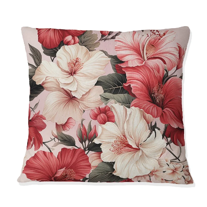 Designart "Hibiscus Romance Tropical Pattern V" Tropical Printed Throw Pillow