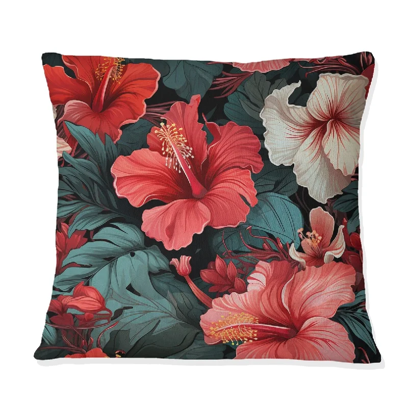 Designart "Hibiscus Twilight Ii Tropical Pattern I" Tropical Printed Throw Pillow