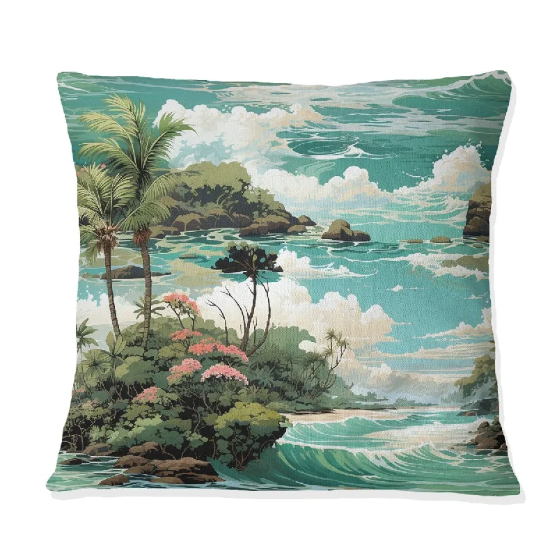 Designart "Island Dreamland Tropical Pattern I" Tropical Printed Throw Pillow