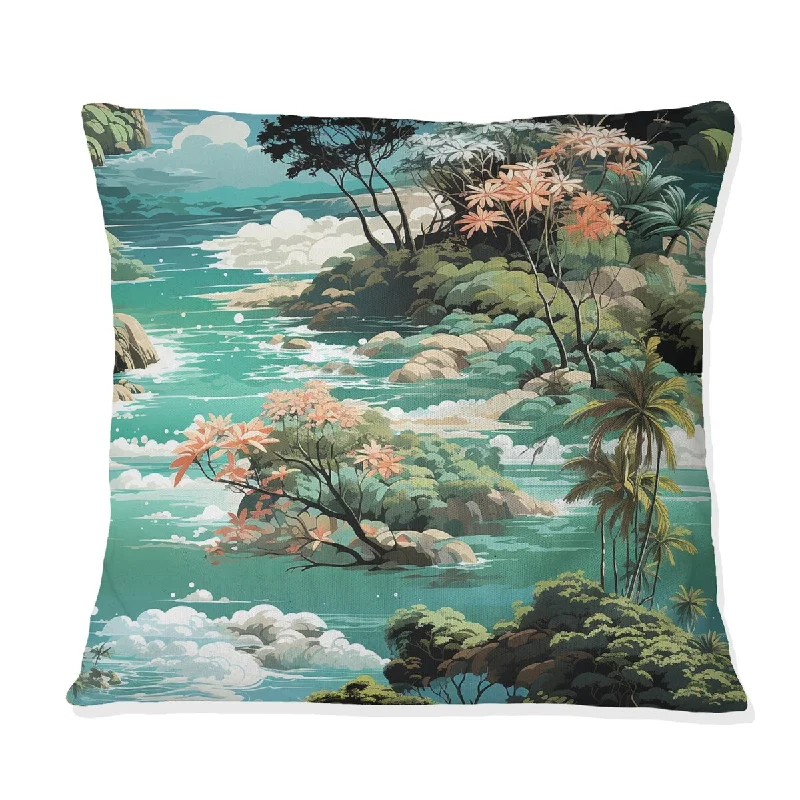 Designart "Island Dreamland Tropical Pattern" Tropical Printed Throw Pillow