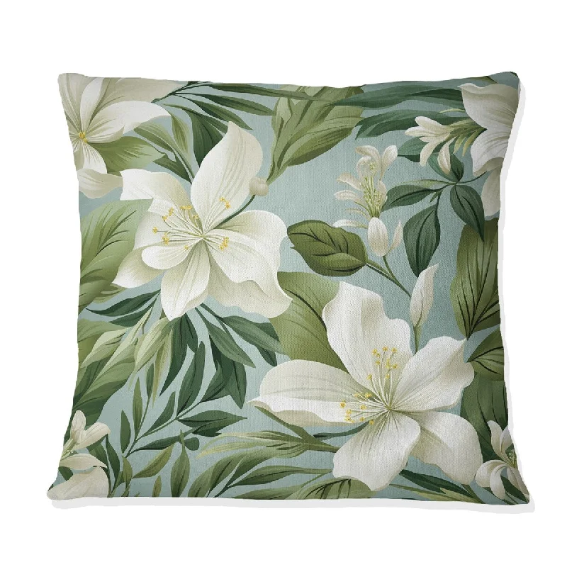 Designart "Leafy Tranquility Tropical Pattern II" Tropical Printed Throw Pillow