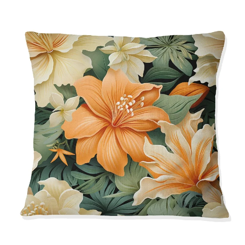 Designart "Mango Bloom Tropical Pattern I" Tropical Printed Throw Pillow