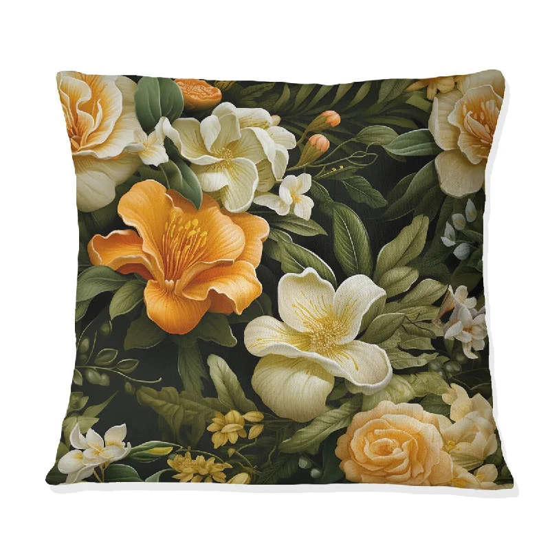 Designart "Mango Bloom Tropical Pattern" Tropical Printed Throw Pillow