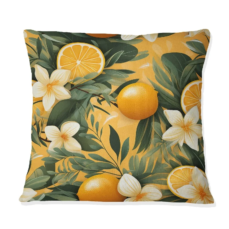 Designart "Mango Sunset Tropical Pattern" Tropical Printed Throw Pillow