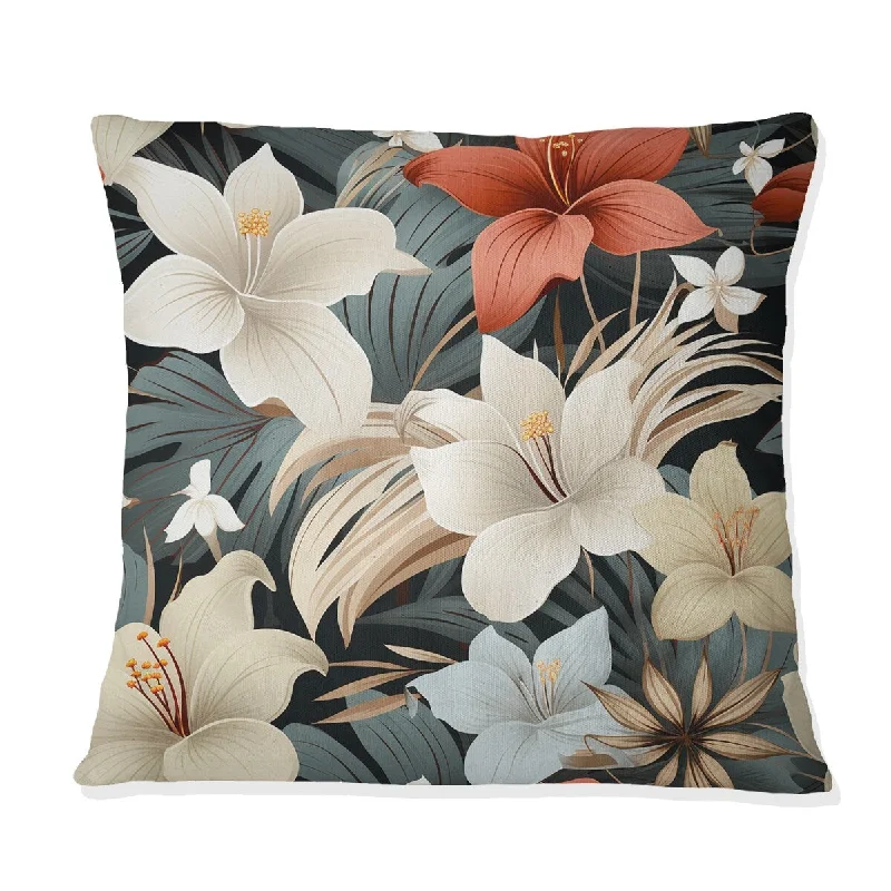 Designart "Monochrome Serenity Tropical Pattern" Tropical Printed Throw Pillow