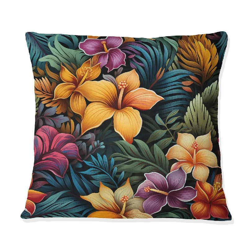 Designart "Multicolor Hibiscus Tropical Flowers I" Tropical Printed Throw Pillow