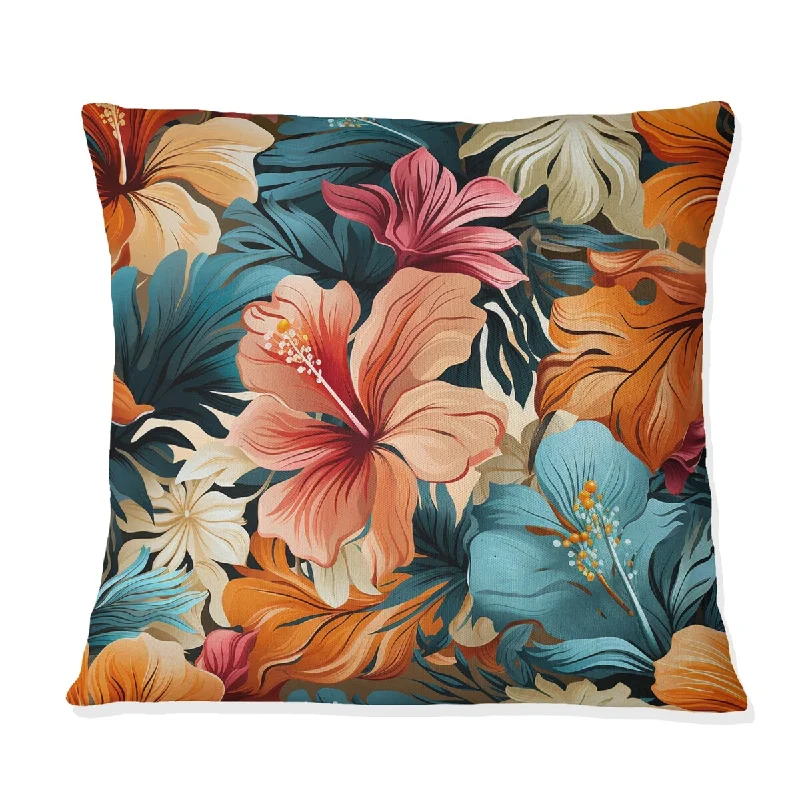 Designart "Multicolor Hibiscus Tropical Flowers II" Tropical Printed Throw Pillow