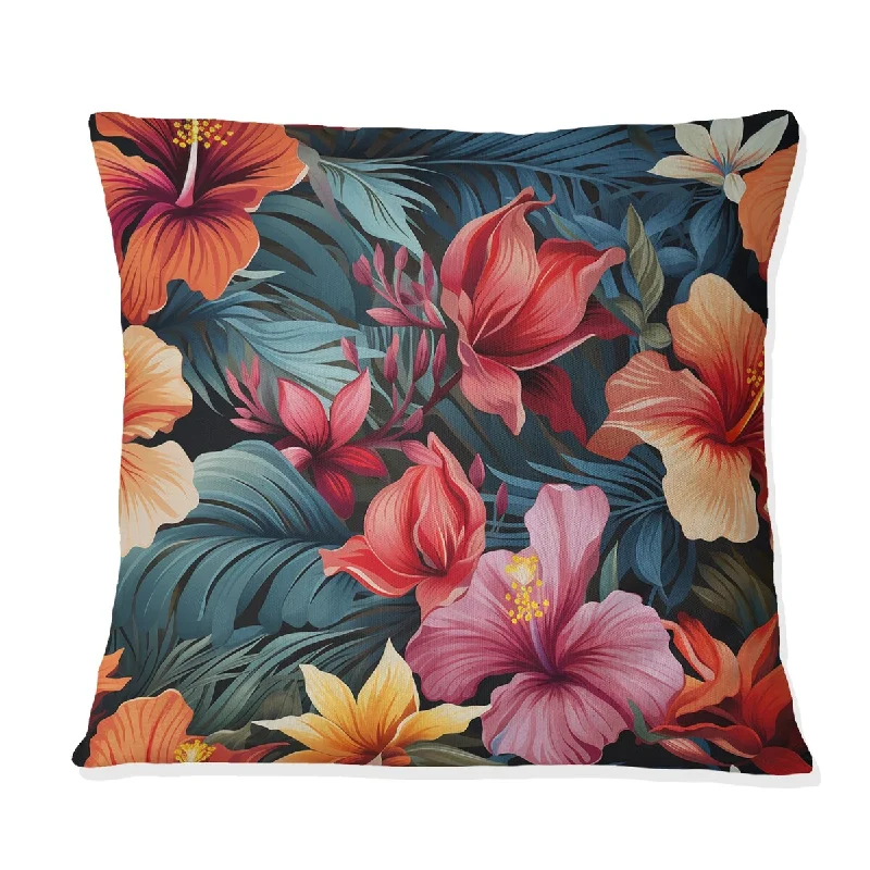 Designart "Multicolor Hibiscus Tropical Flowers III" Tropical Printed Throw Pillow