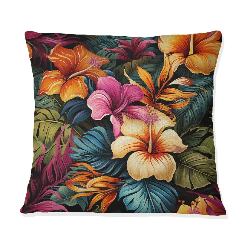 Designart "Multicolor Hibiscus Tropical Flowers IV" Tropical Printed Throw Pillow