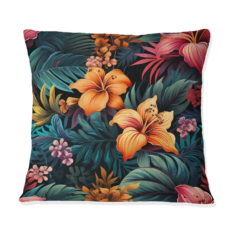 Designart "Multicolor Hibiscus Tropical Flowers" Tropical Printed Throw Pillow