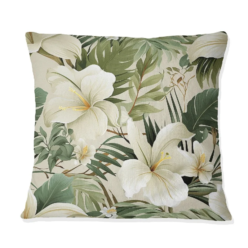 Designart "Neutral Oasis Ii Tropical Pattern" Tropical Printed Throw Pillow