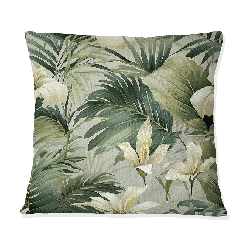 Designart "Neutral Tropics Tropical Pattern I" Tropical Printed Throw Pillow