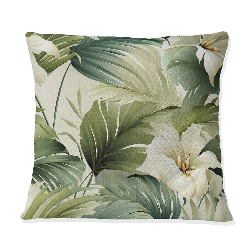 Designart "Neutral Tropics Tropical Pattern II" Tropical Printed Throw Pillow