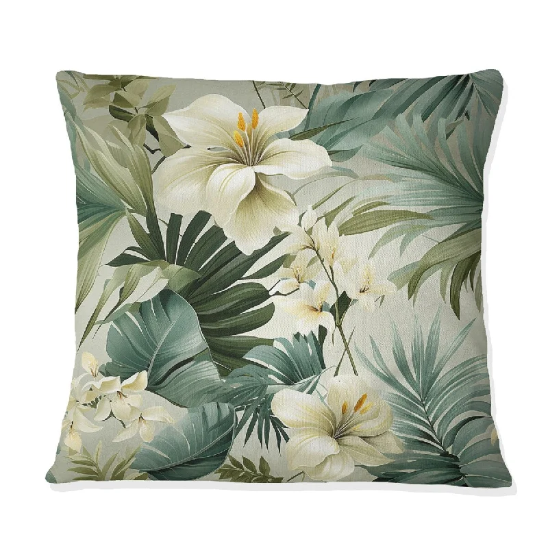 Designart "Neutral Tropics Tropical Pattern III" Tropical Printed Throw Pillow