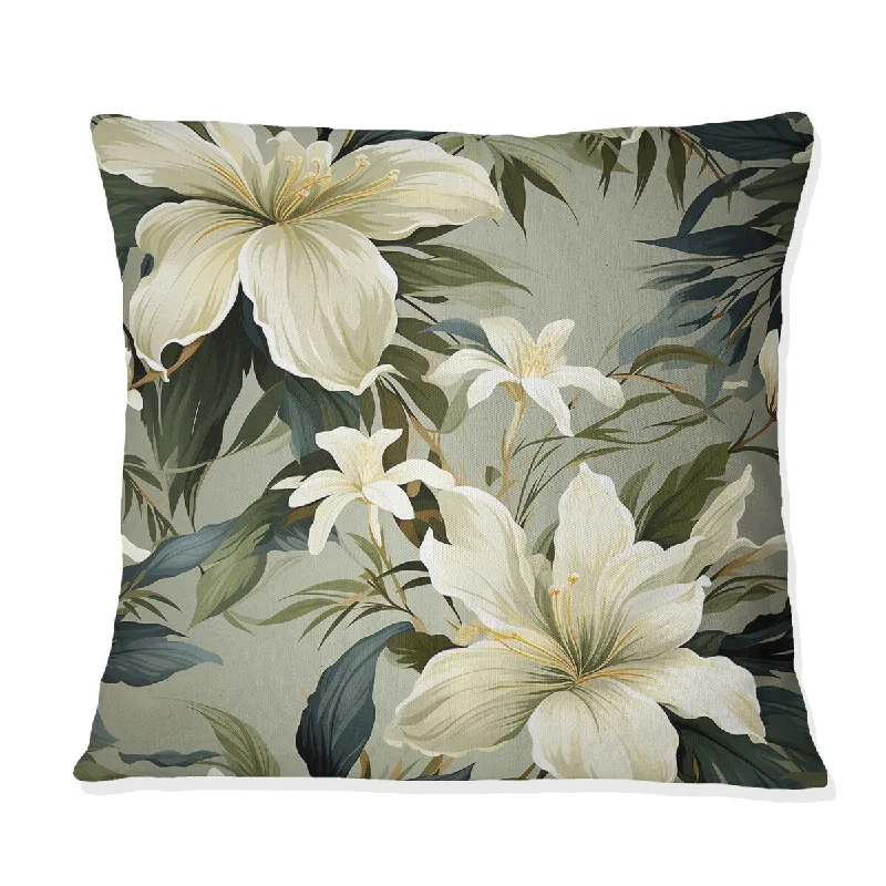 Designart "Neutral Zen Tropical Pattern" Tropical Printed Throw Pillow