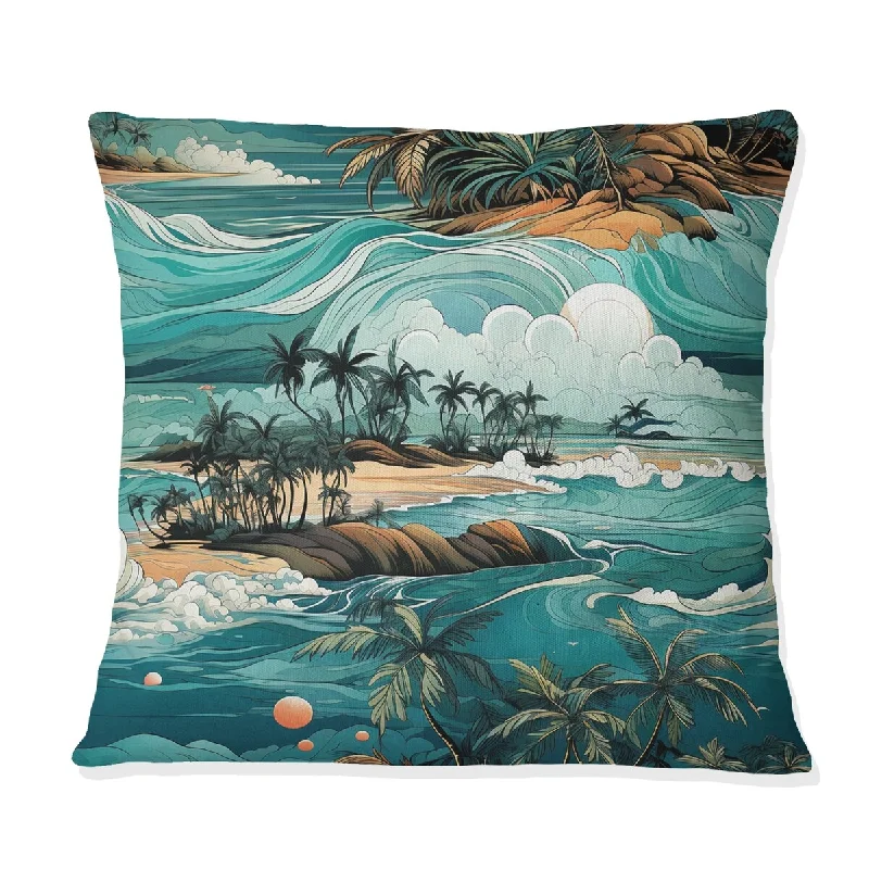 Designart "Oceanic Dreamscape Tropical Pattern" Coastal Printed Throw Pillow