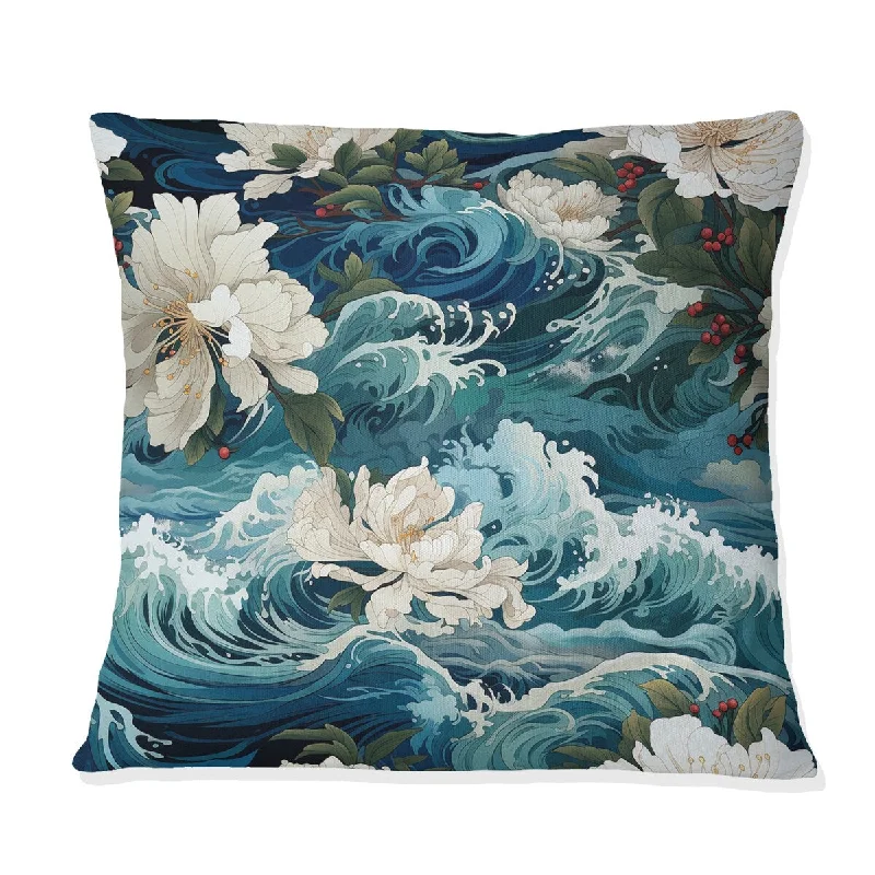 Designart "Oceanic Dreamscape Tropical Pattern II" Coastal Printed Throw Pillow