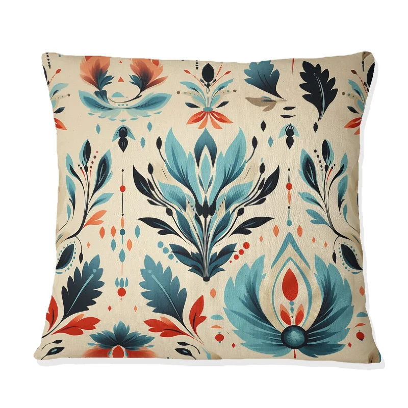 Designart "Teal And Beige Ikat Mosaic Fusion" Ikat Printed Throw Pillow