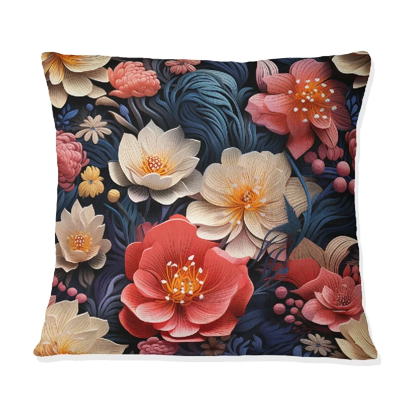 Designart "Tropical Jungle Red Floral Retreat I" Floral Printed Throw Pillow